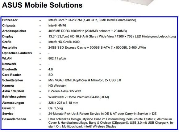 ASUS UX32A specs