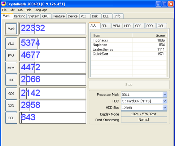 hp mini 1000 crystal mark benchmark