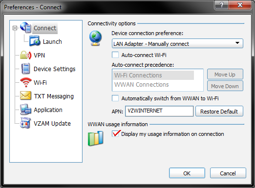 vzaccess preferences