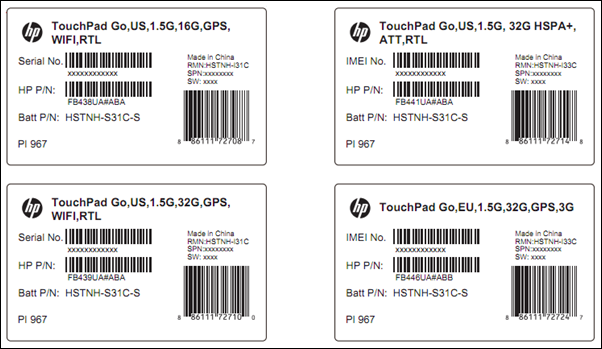 hp touchpad go labels