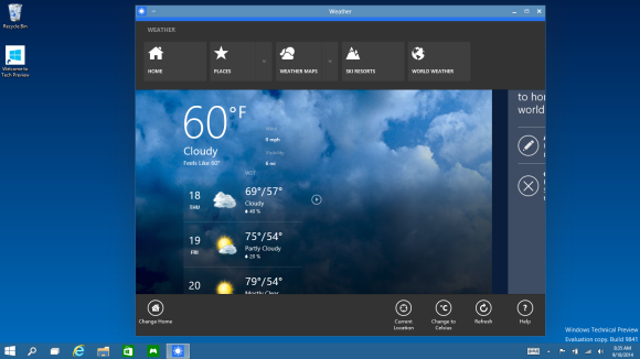 Above: Windows 10 Universal Apps on the Desktop.