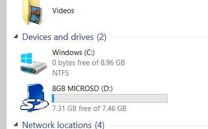 An empty disk on a 16GB Windows 8 tablet