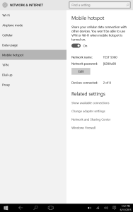 Windows 10 Hotspot