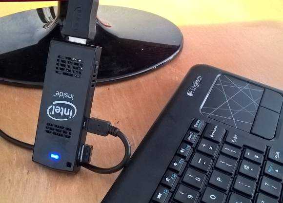 Intel Compute Stick with Logitech K400 USB keyboard.